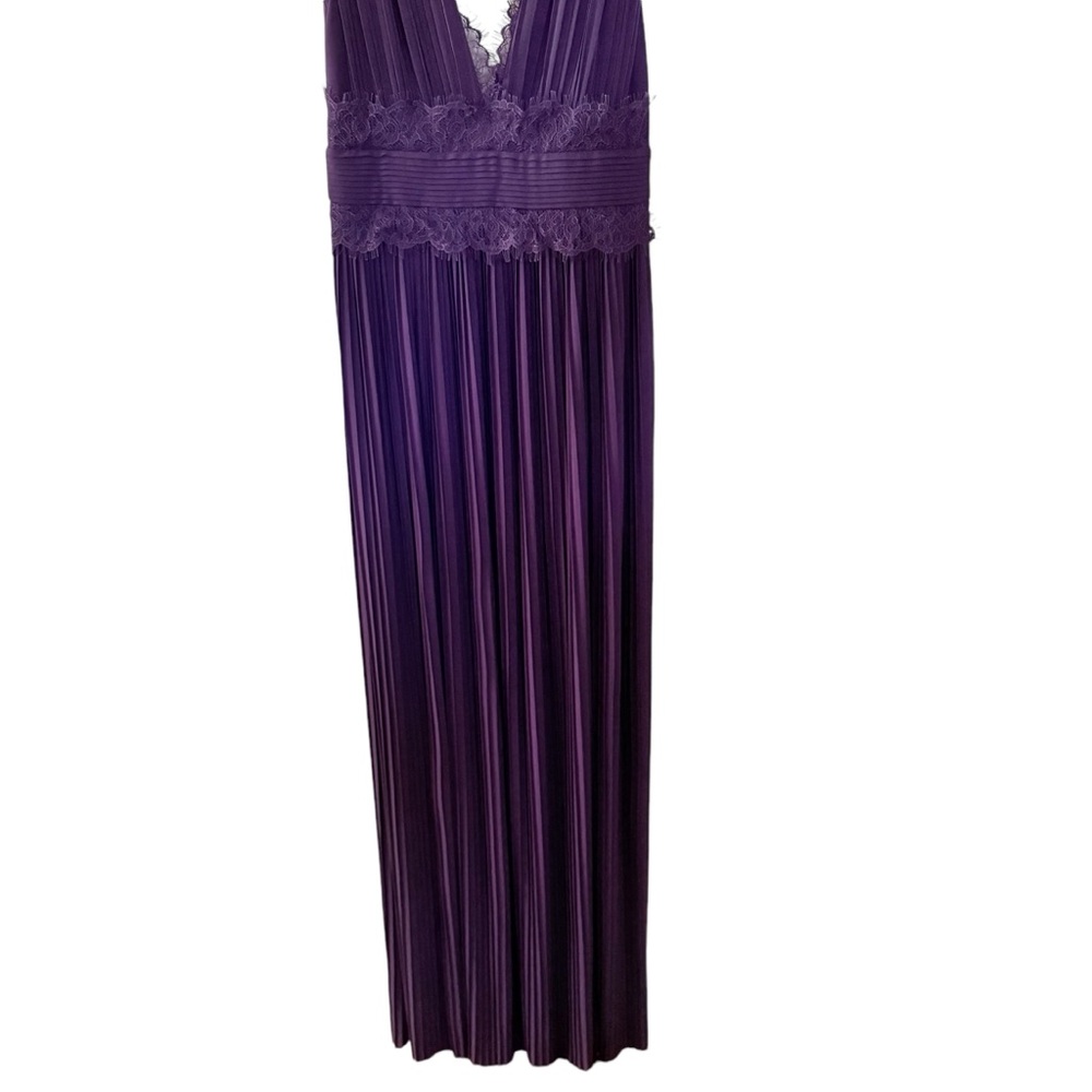 ASOS Dark Purple Pleated Maxi Dress Size 4 V Neck Lace Prom Wedding Guest Slits - Picture 5 of 16
